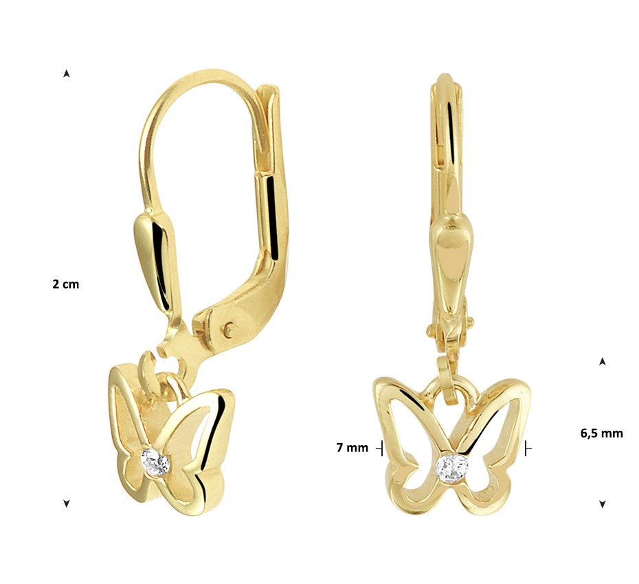Zilveren oorhangers, vlinder zirkonia met brisure