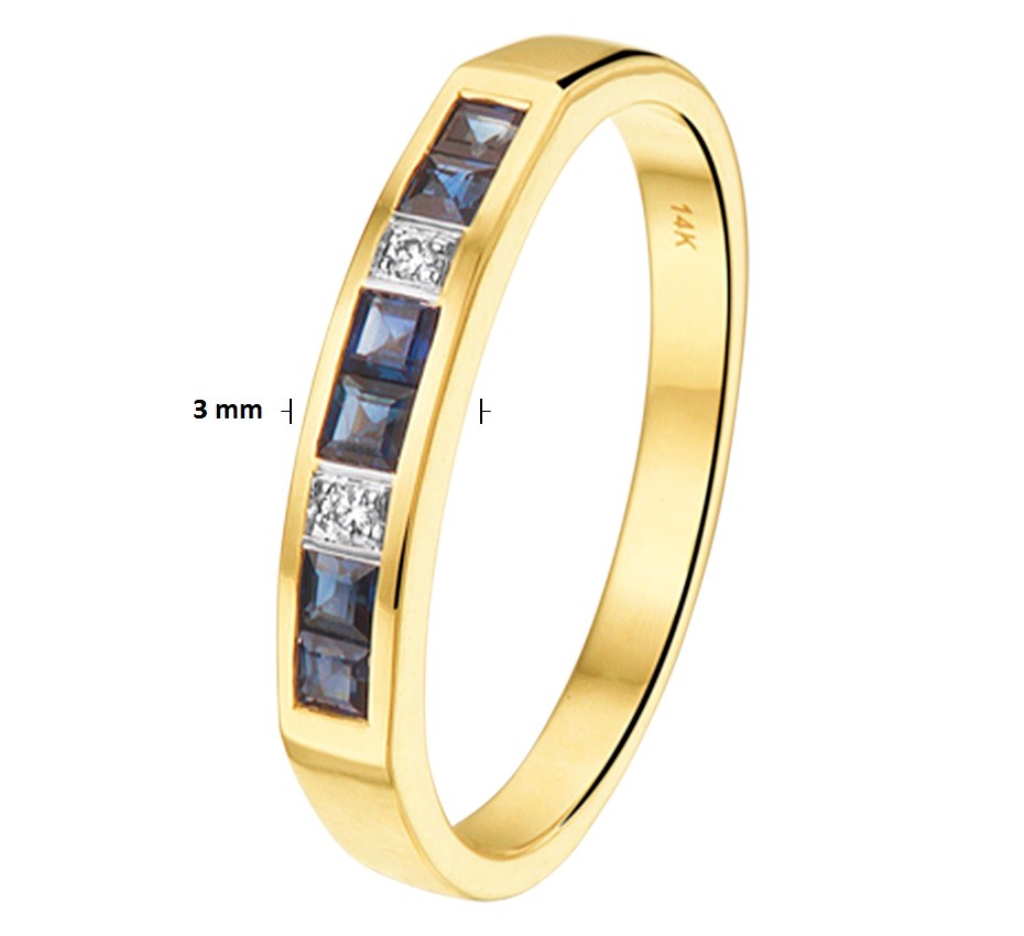 Bicolor gouden ring met saffier en diamant 0,02 ct