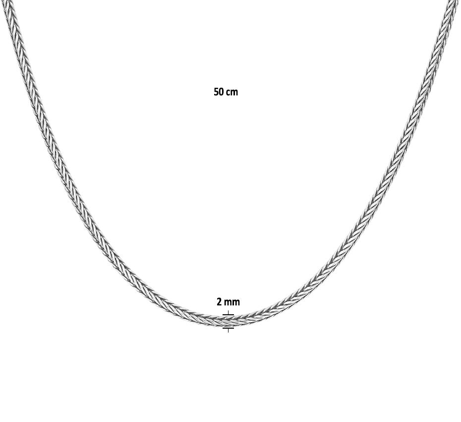 Zilveren vossenstaartketting 2 mm, 50 cm