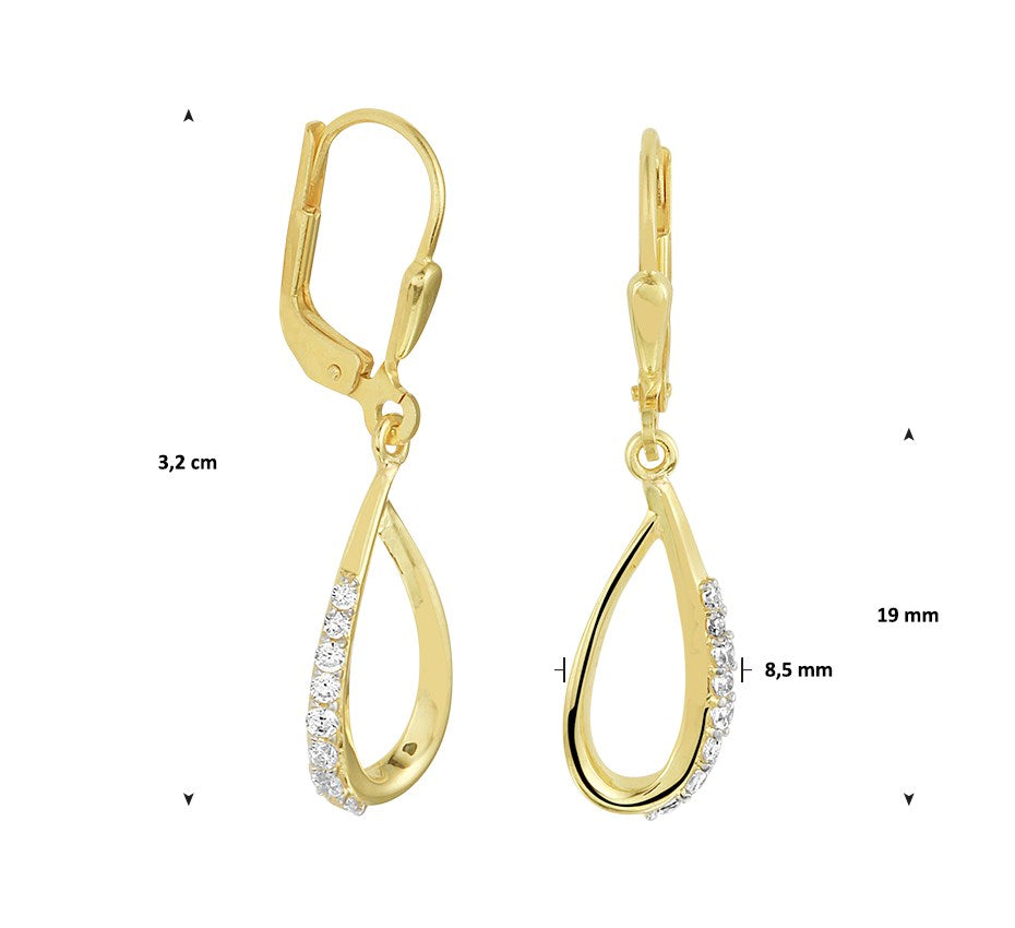 Zilveren oorhangers, druppel zirkonia met brisure