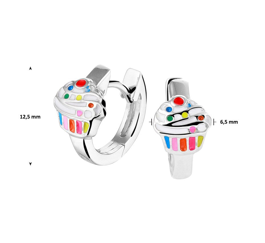 Zilveren klapoorringen cupcake 12,5 mm