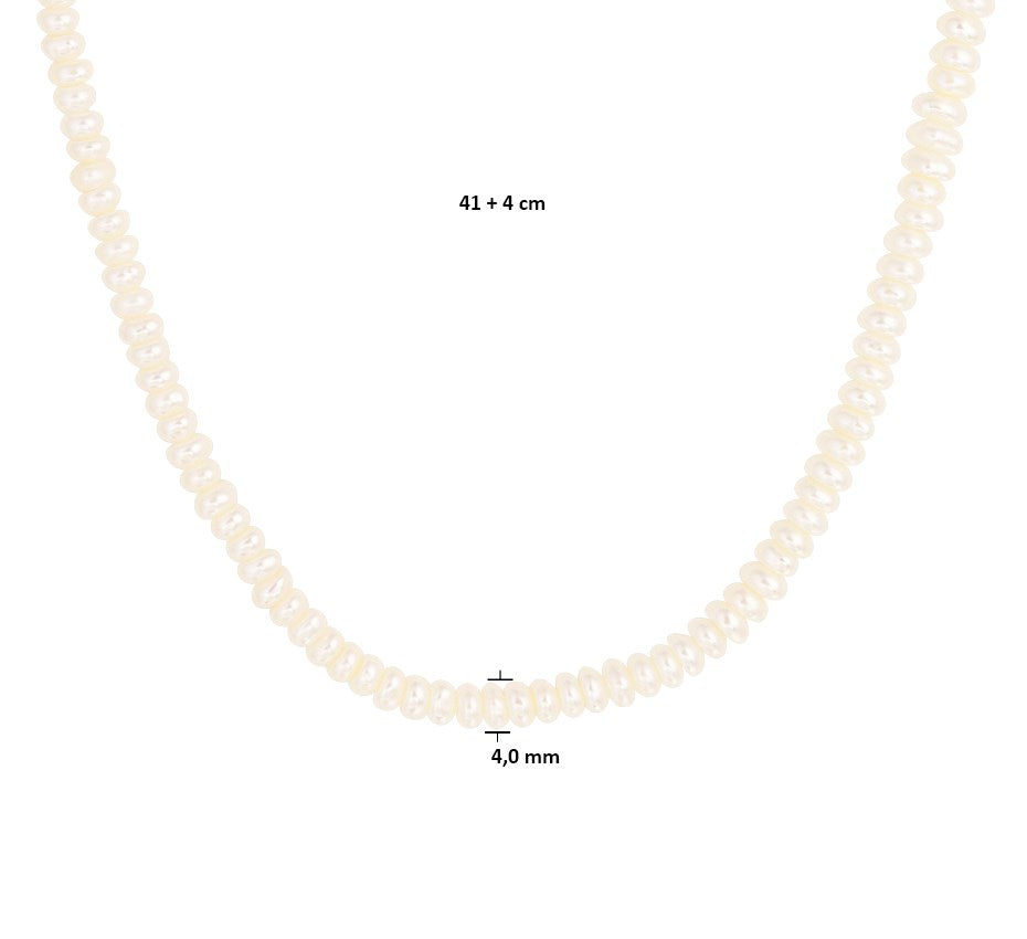 Zilveren ketting, parel 4,0 mm 41 + 4 cm