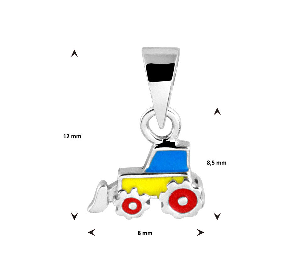Zilveren hanger tractor met emaille