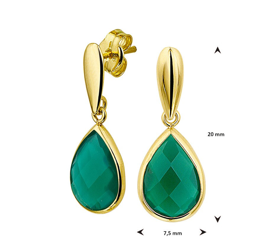 Gouden oorhangers met groene agaat – 14 karaat