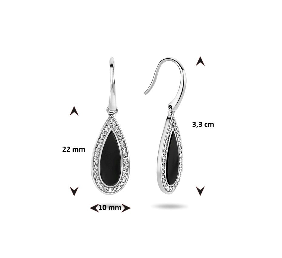 Zilveren oorhangers met onyx 33 mm
