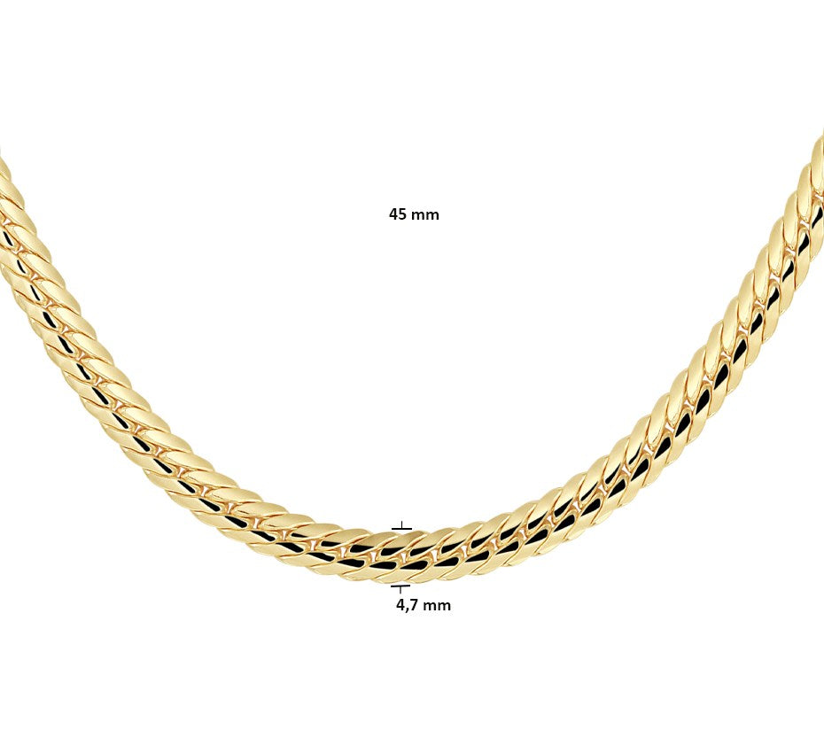 Gouden gourmetteketting met zilveren kern 4,7 mm