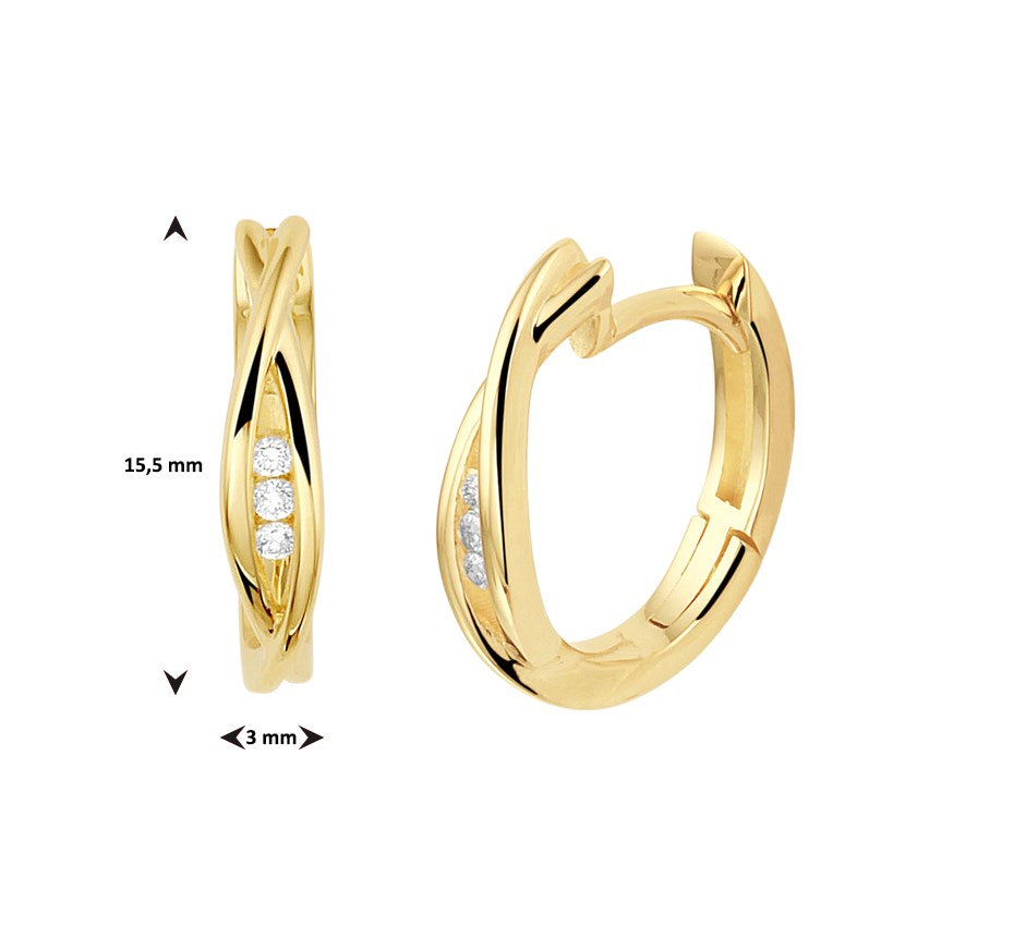 Gouden klapoorringen met diamant 0,06 ct