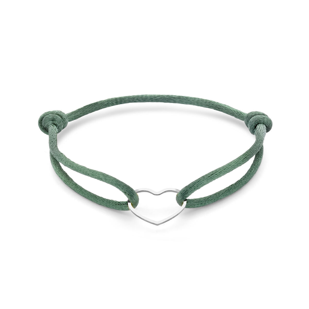 YO&NO armband satijn hart 13 - 26 cm zilver verguld (geel) of zilver gerhodineerd met rubber/nylon/etc.