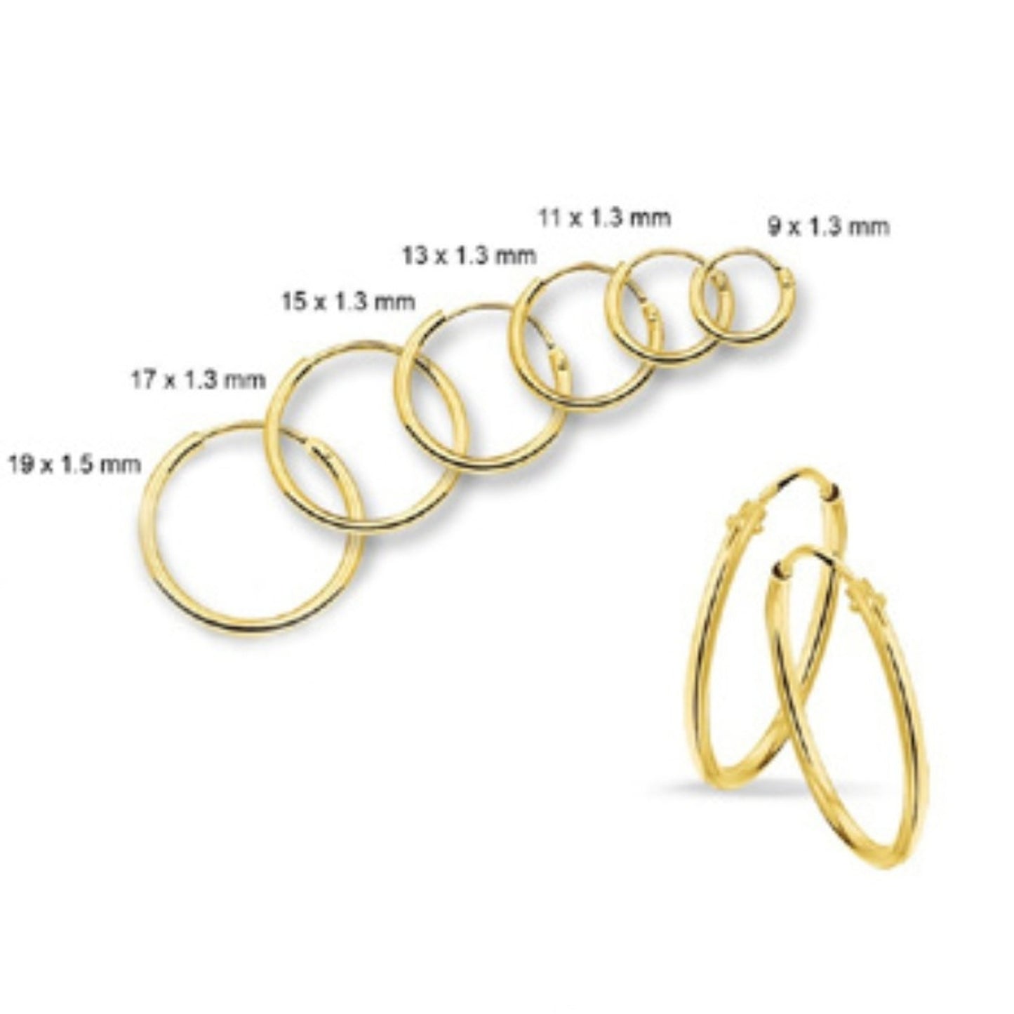 Oorringen 1,3 mm ronde buis 14k geelgoud