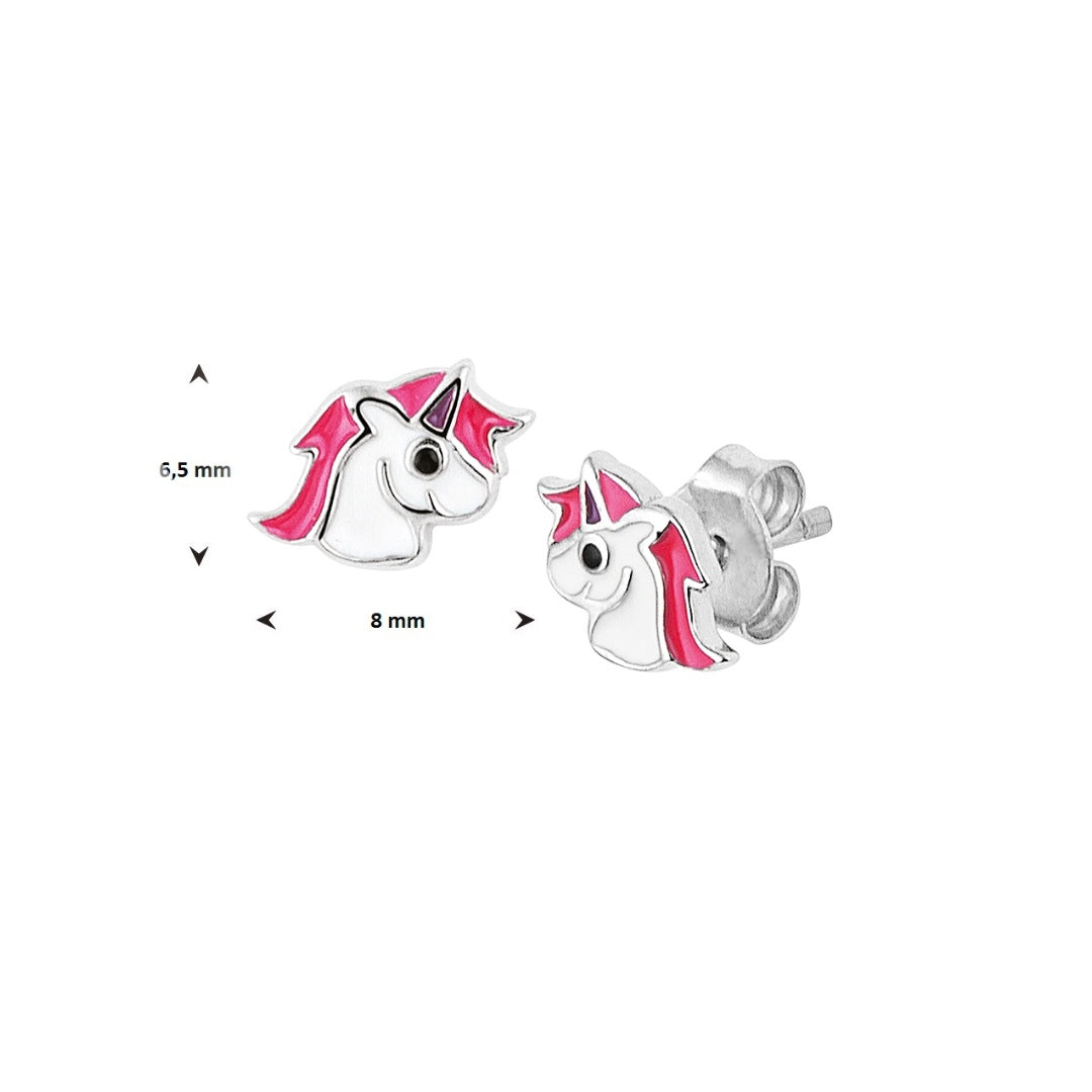 YO&NO Oorknoppen Eenhoorn 8mm bij 6.5mm Zilver 925