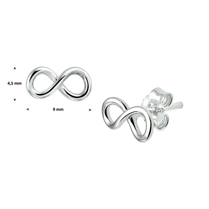 Zilveren oorknopjes infinity 9 mm – detailfoto