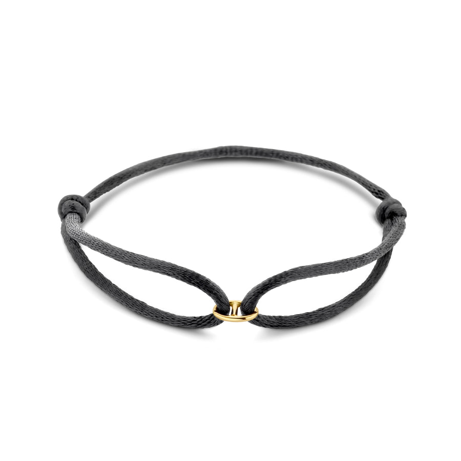 Satijnen armband met gouden schakel – 14 karaat