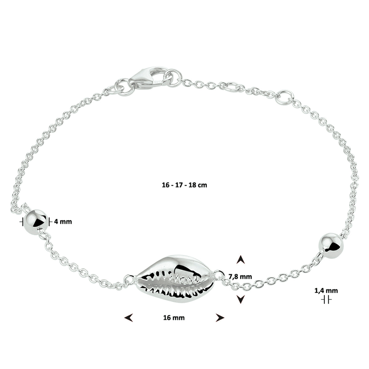 YO&NO armband schelp 16 - 17 - 18 cm zilver verguld (geel) of zilver gerhodineerd