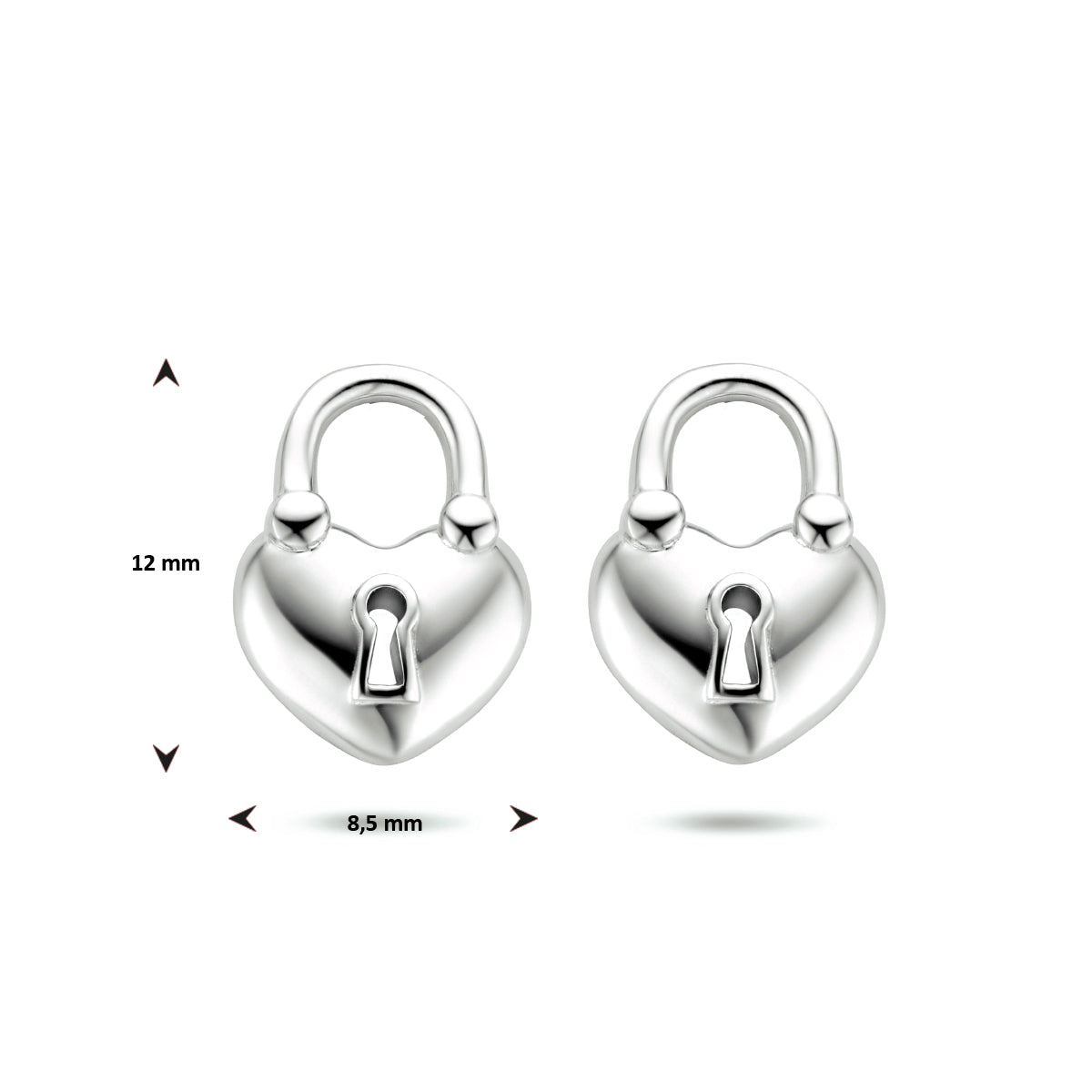 YO&NO oorknoppen hartje/slotje zilver gerhodineerd