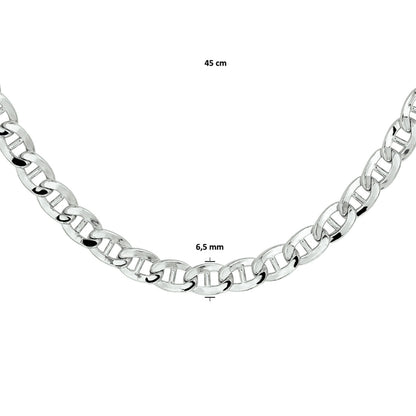 Zilveren ankerketting 6,5 mm – vooraanzicht