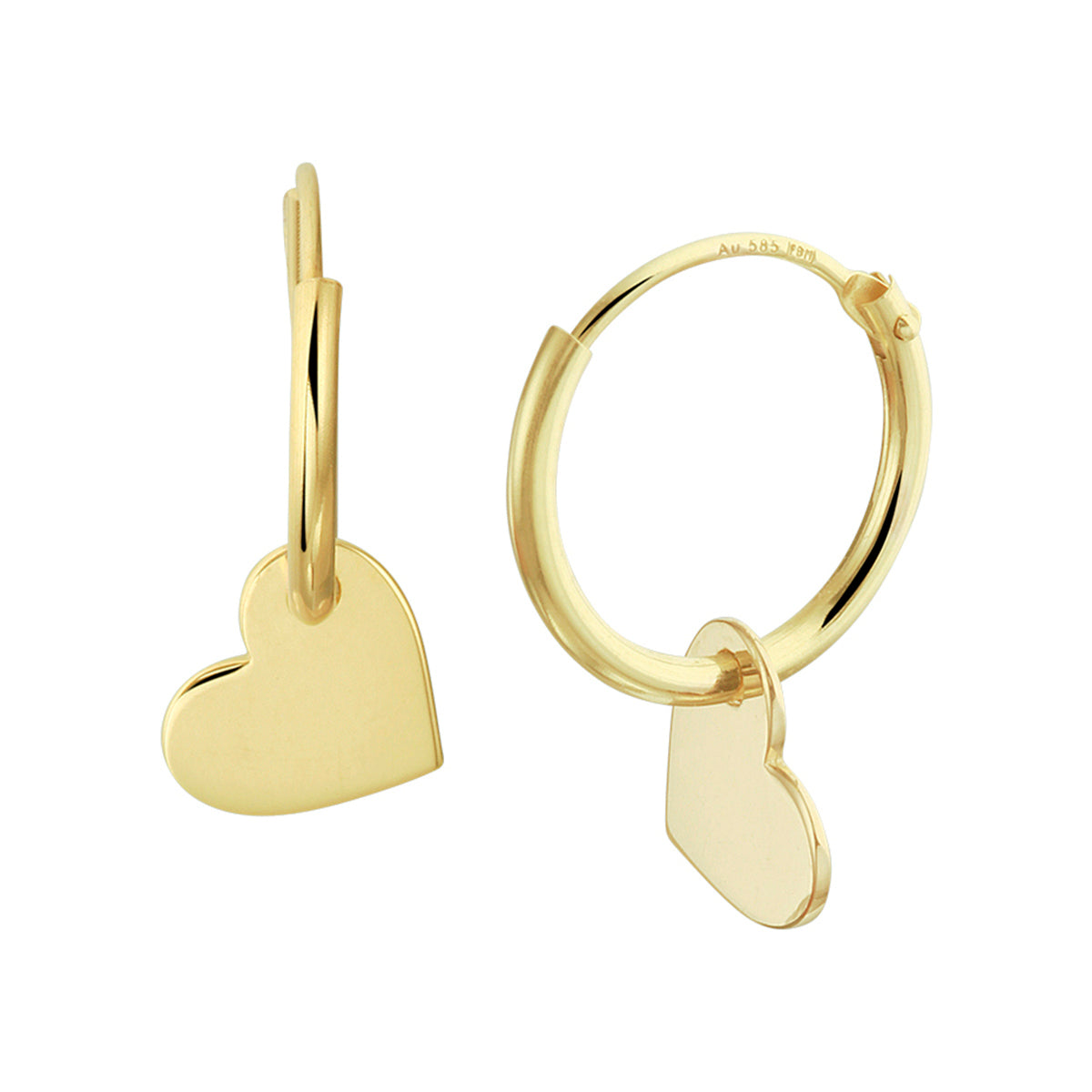 Oorringen met hanger hart 14k geelgoud