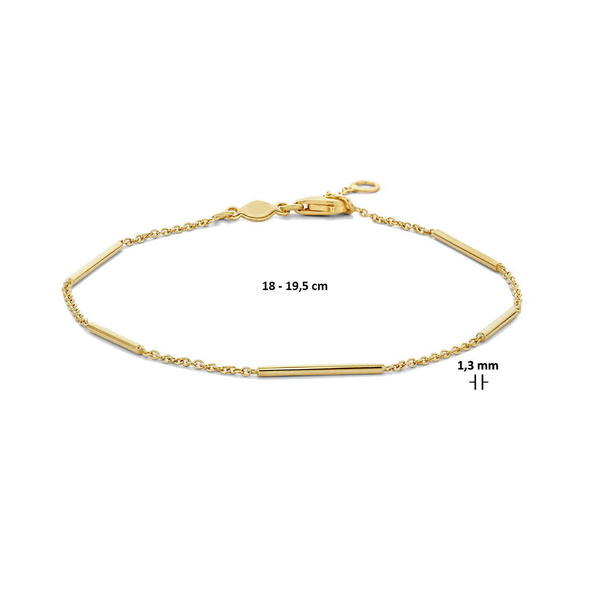 Armband balkjes 1,3 mm 14k geelgoud