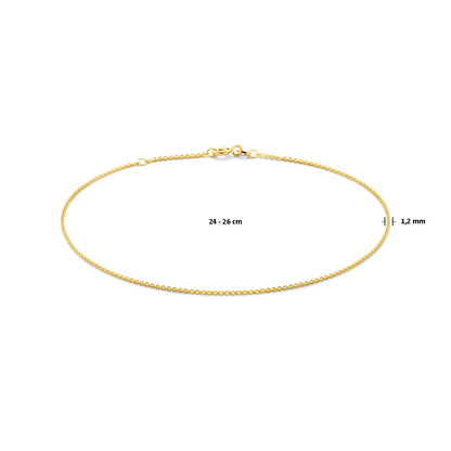 Gouden platte anker ketting of enkelband – 14 karaat – close-up van de sluiting