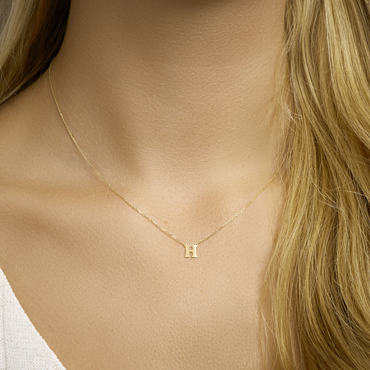 Ketting Anker met letter 14k geelgoud