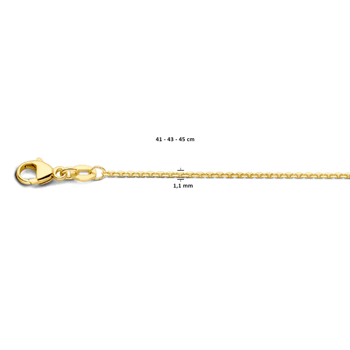 Ketting anker gediamanteerd 1,1 mm 14k of 18k geelgoud