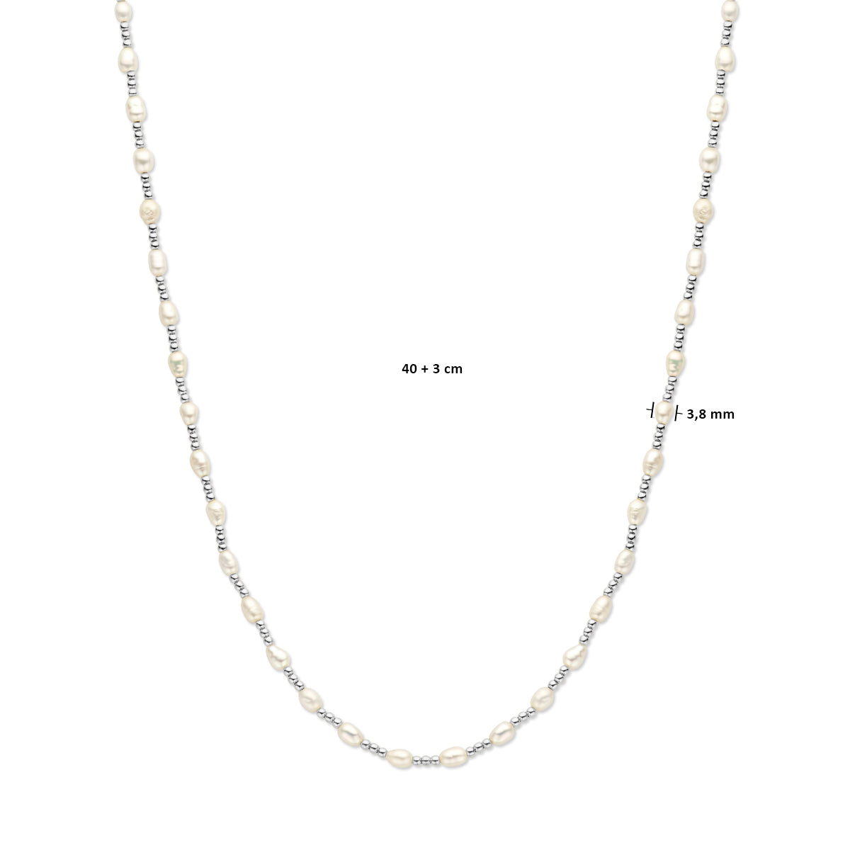 YO&NO ketting parel 3,8 mm 40 + 3 cm zilver gerhodineerd of 3 micron zilver verguld (geel)