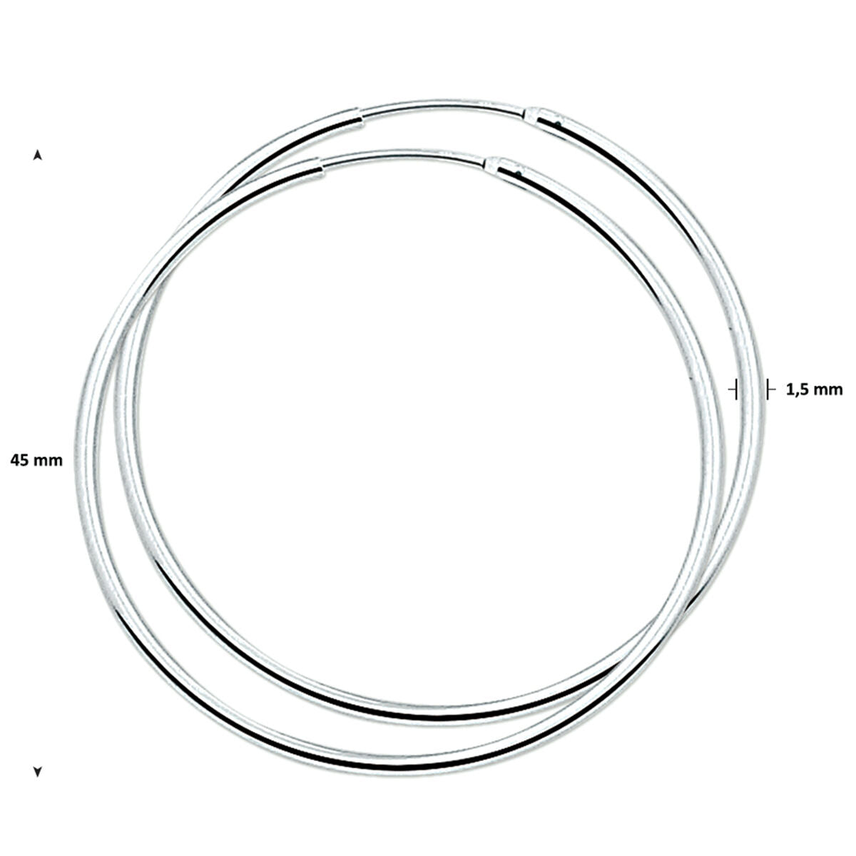 YO&NO oorringen 1,7 mm ronde buis zilver gerhodineerd