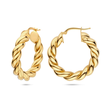 Verguld zilveren oorringen gedraaid 6 mm