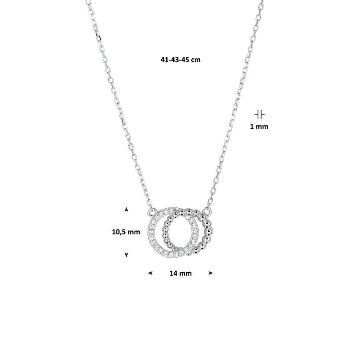 YO&NO Ketting rondjes zirkonia 41 - 43 - 45 cm zilver gerhodineerd