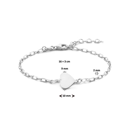 Zilveren paperclip armband met hart 9 × 10 mm – detailfoto