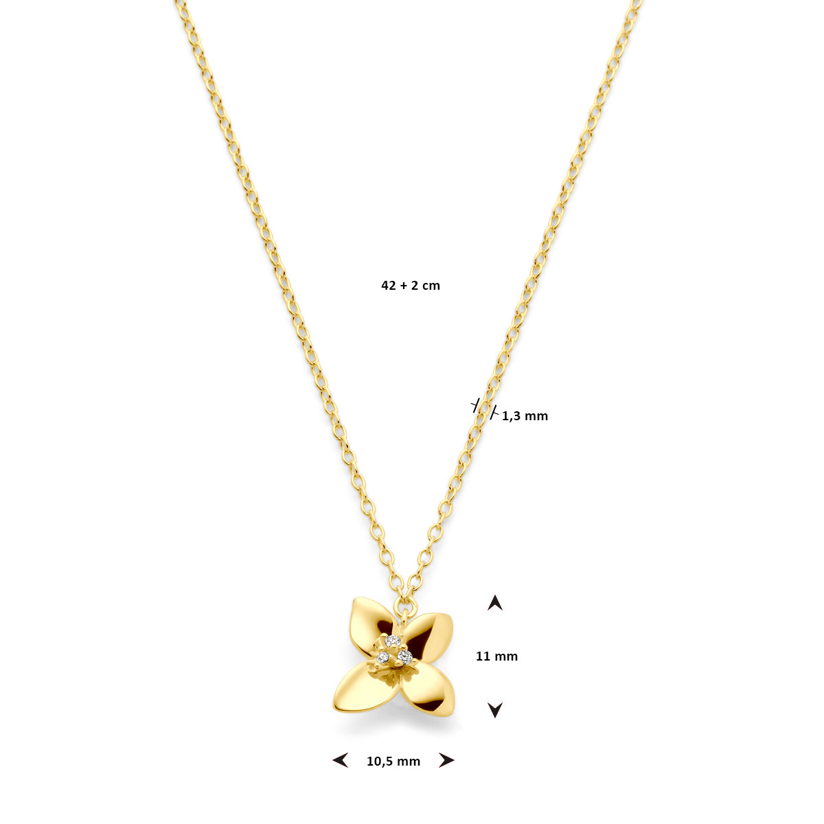 Ketting bloem zirkonia 14k geelgoud