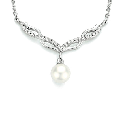 Zilveren ketting met parel en zirkonia