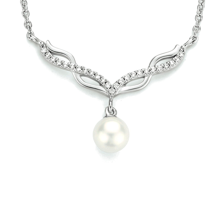 Zilveren ketting met parel en zirkonia