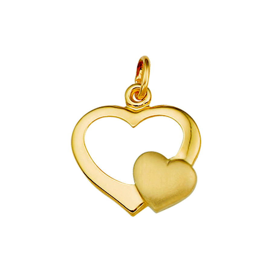 Gouden hanger hart, mat en glanzend – 14 karaat
