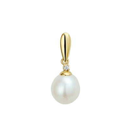 Gouden oorhangers met parel en zirkonia – 14 karaat