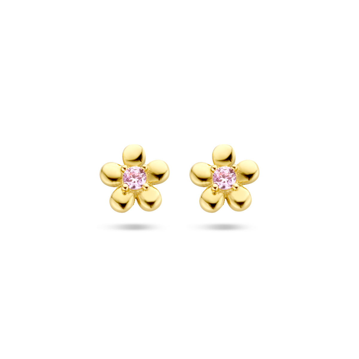 Oorknoppen bloem roze zirkonia (kindercollectie) 14k geelgoud