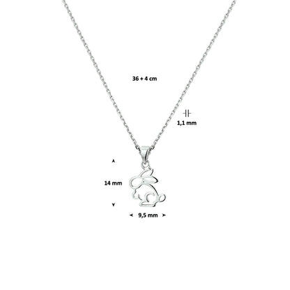 Zilveren kinderketting met konijn – detailfoto