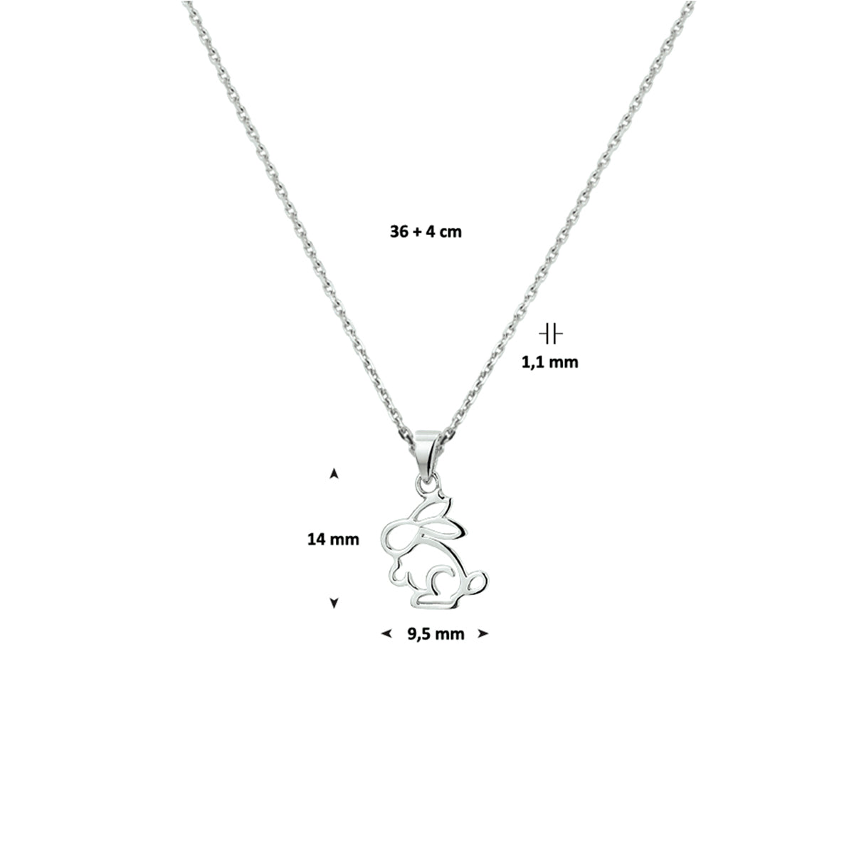 YO&NO ketting konijn 36 + 4 cm (kindercollectie) zilver gerhodineerd