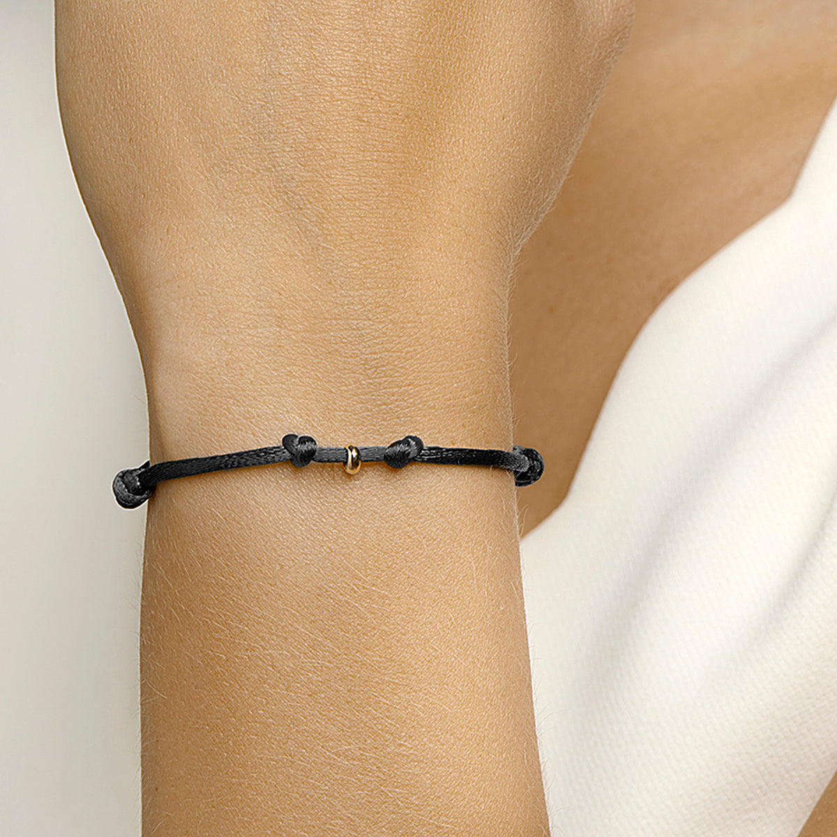 Armband satijn 14k goud met rubber/nylon/leer