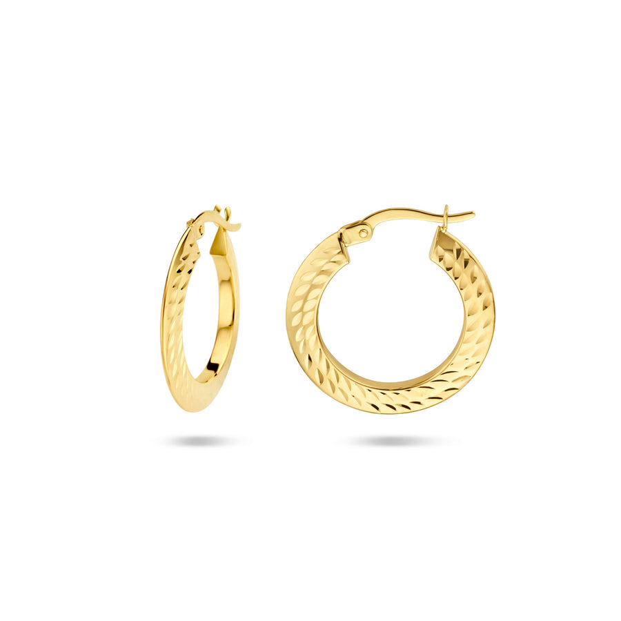 Gouden oorringen spitse buis 21,6 mm – 14 karaat