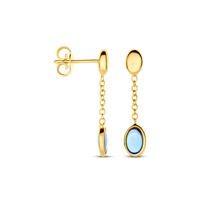 Gouden oorhangers met london blue topaas – 14 karaat