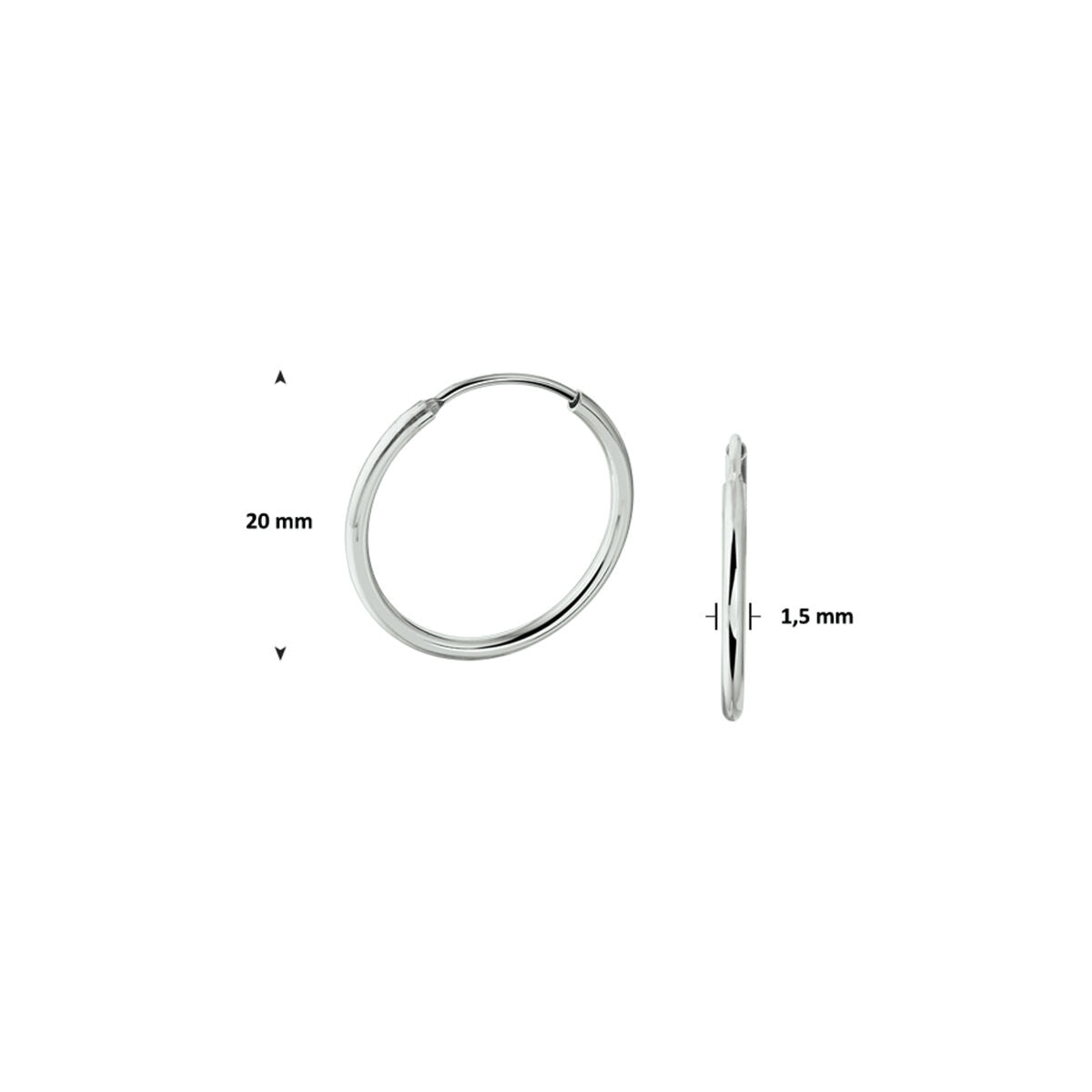 YO&NO oorringen 1,7 mm ronde buis zilver gerhodineerd