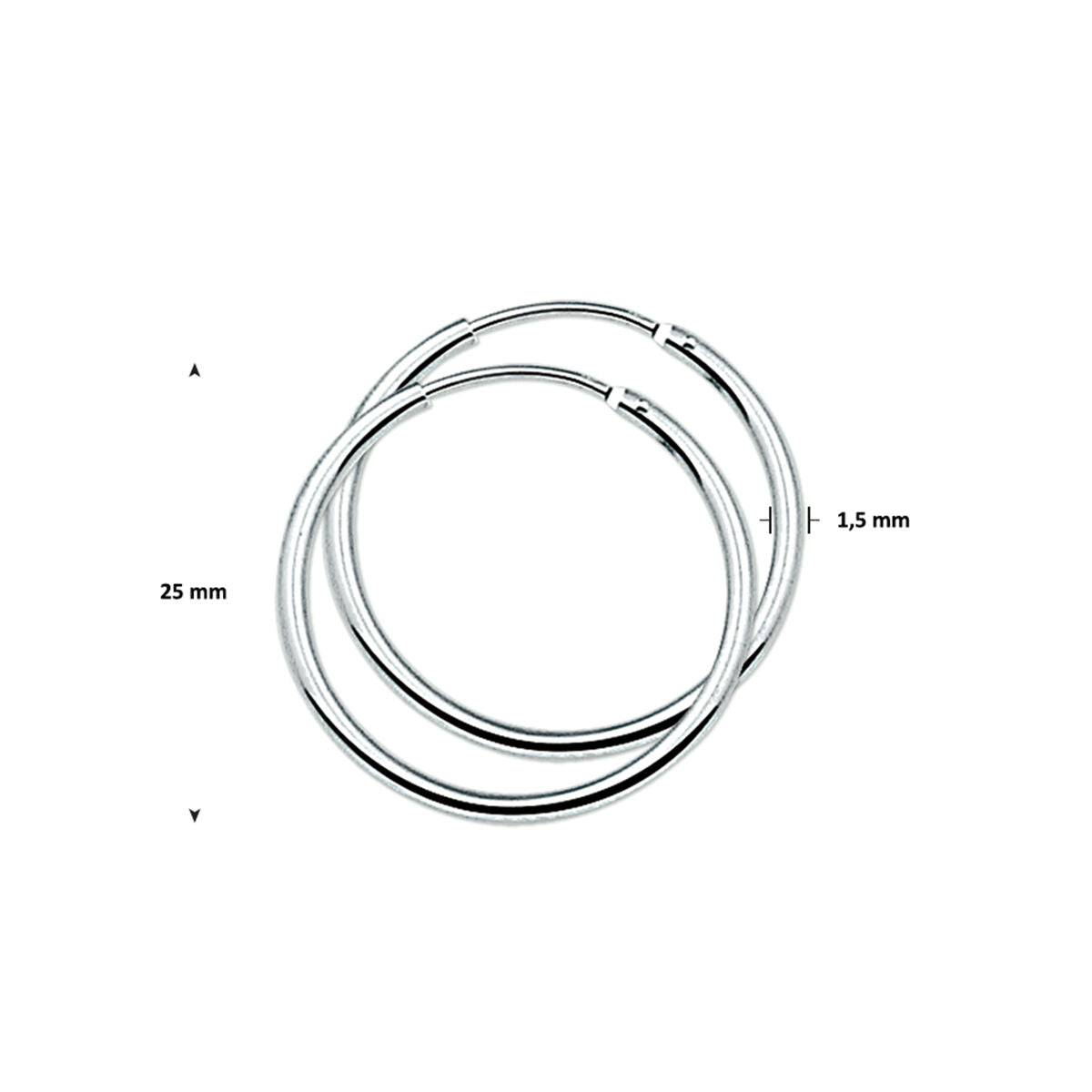 YO&NO oorringen 1,7 mm ronde buis zilver gerhodineerd