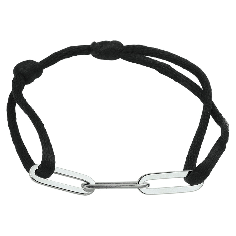 Zilveren armband op satijnen koord in tien kleuren