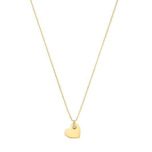 Ketting hart met zirkonia 1,0 mm 14k geelgoud