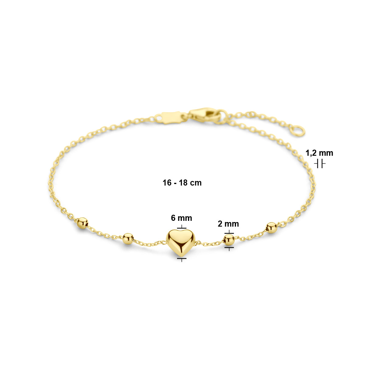 YO&NO armband hart en bolletjes 16 – 18 cm 14k goud