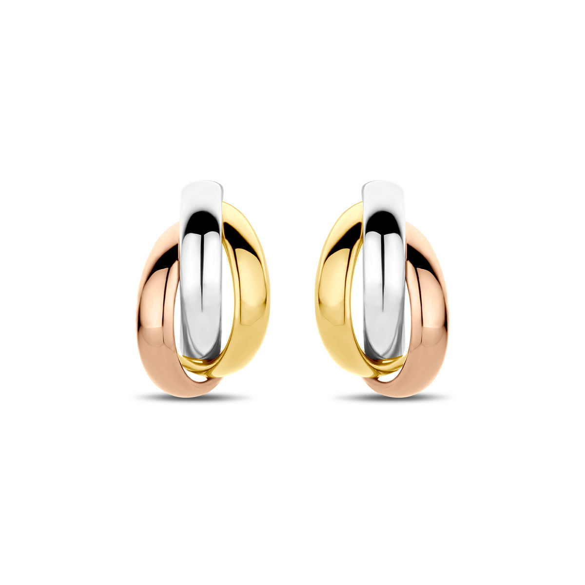 Oorringen steker 13 mm 14k geelgoud of 14k tricolor goud