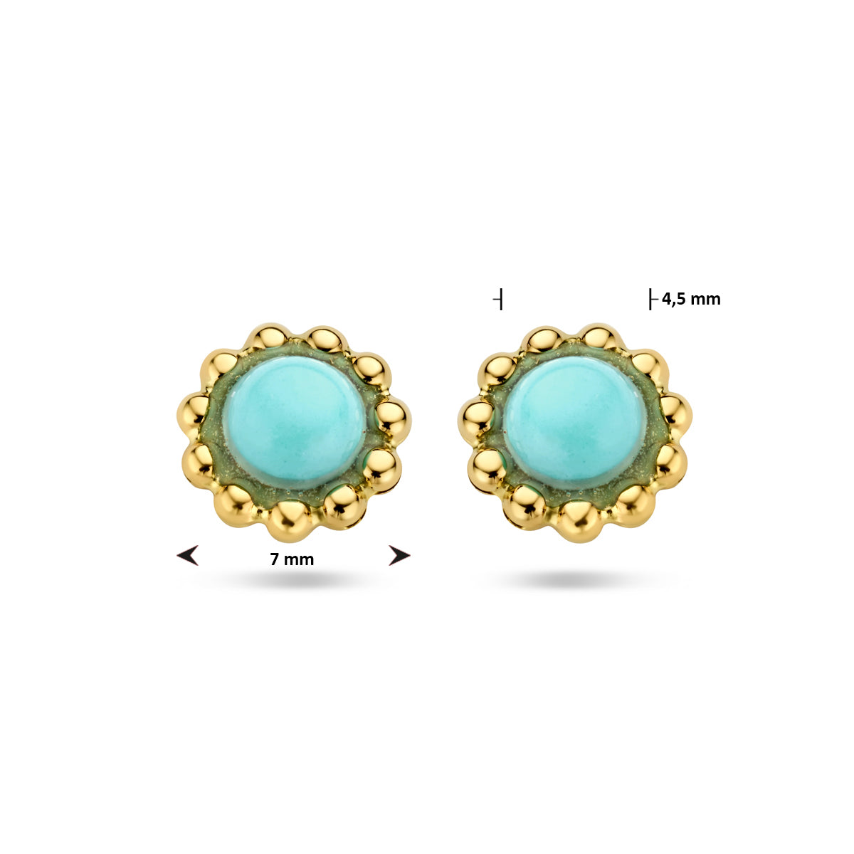 Oorknoppen synth. turquoise of met parel 14k geelgoud