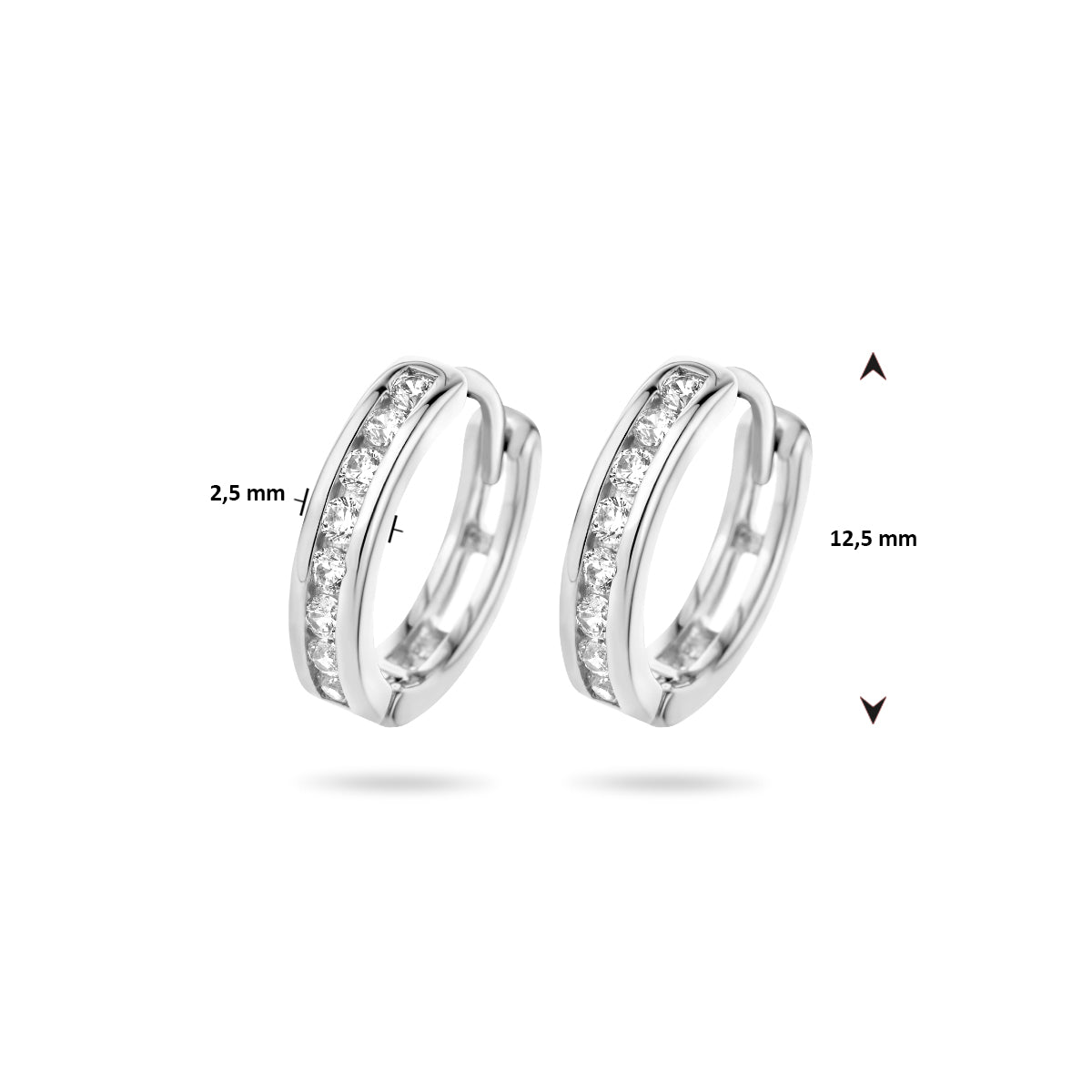 YO&NO  klapoorringen 2,5mm zirkonia zilver gerhodineerd