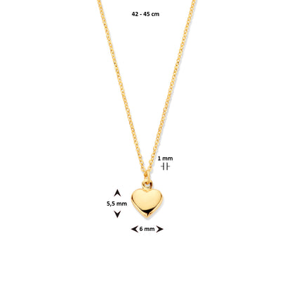 Gouden ketting met hartje 6 × 5,5 mm – 14 karaat – detailfoto
