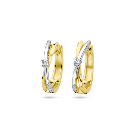 Bicolor gouden klapoorringen met diamant – 14 karaat